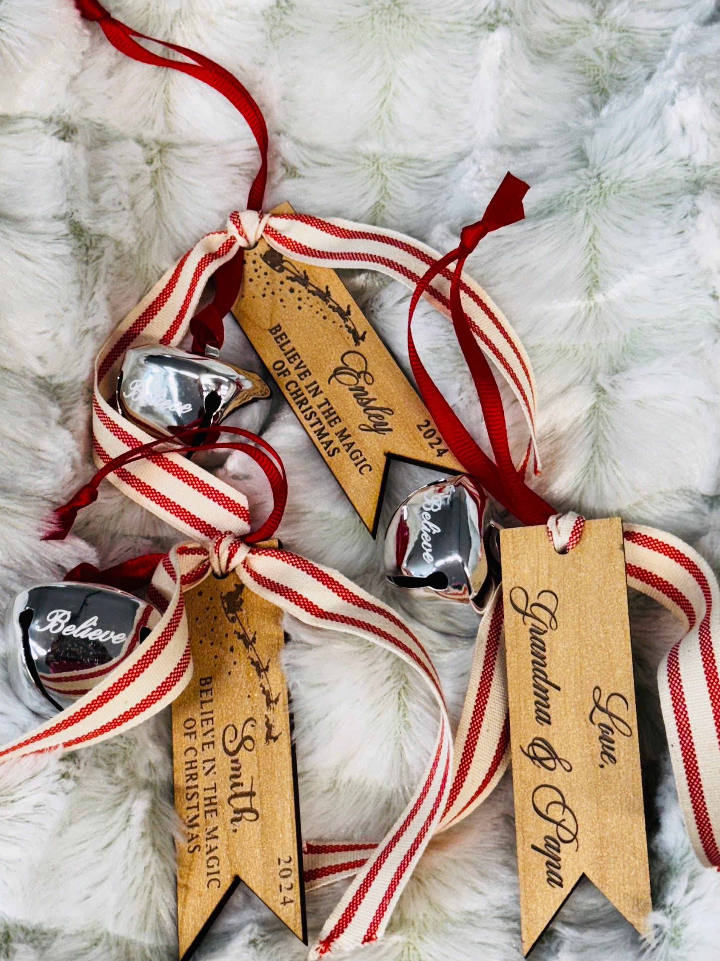 Personalized Engraved “Believe in the Magic of Christmas” Silver Bell Ornament