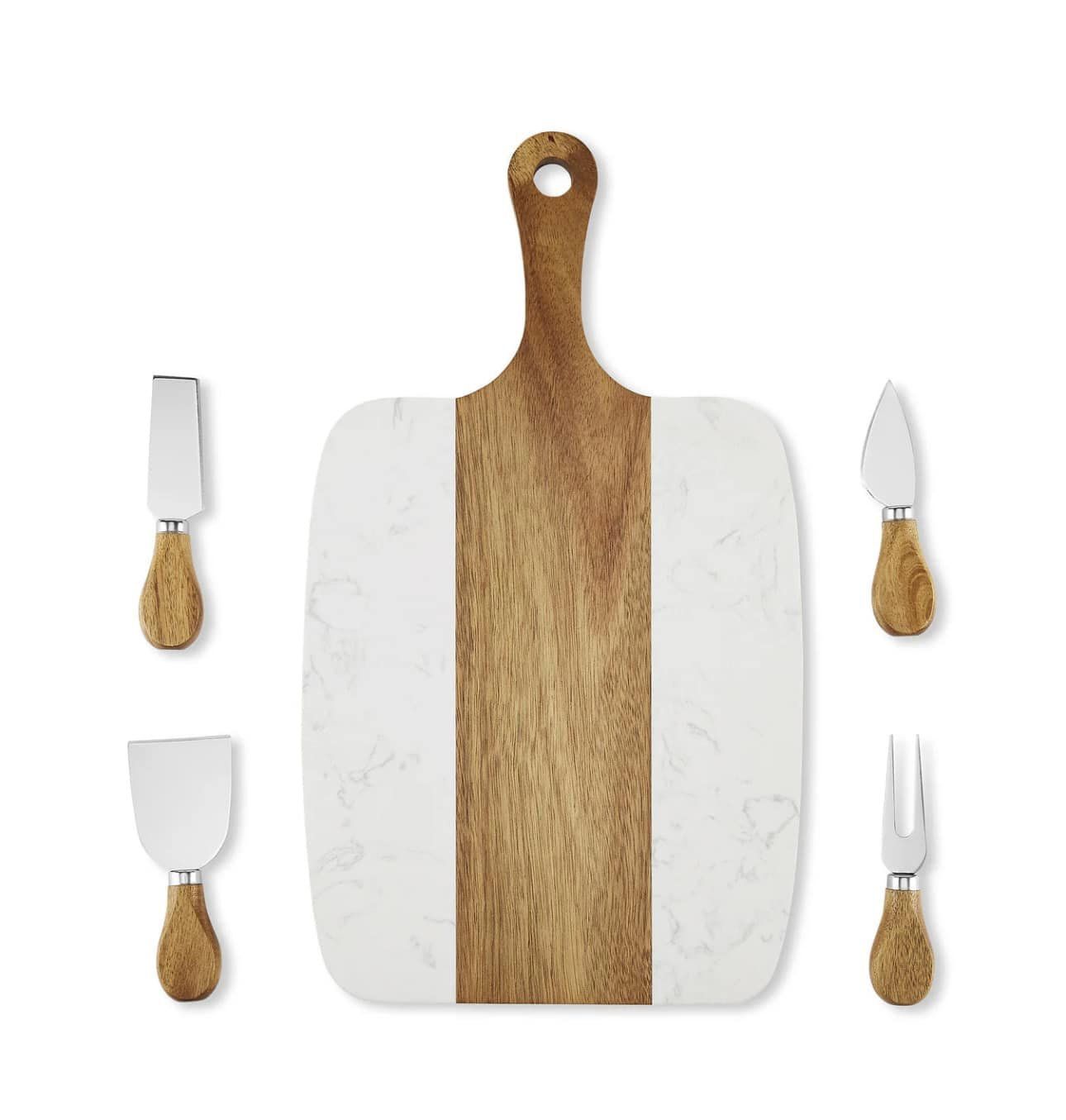 Marble & Wood Cutting Board with 4 Serving Tools Included