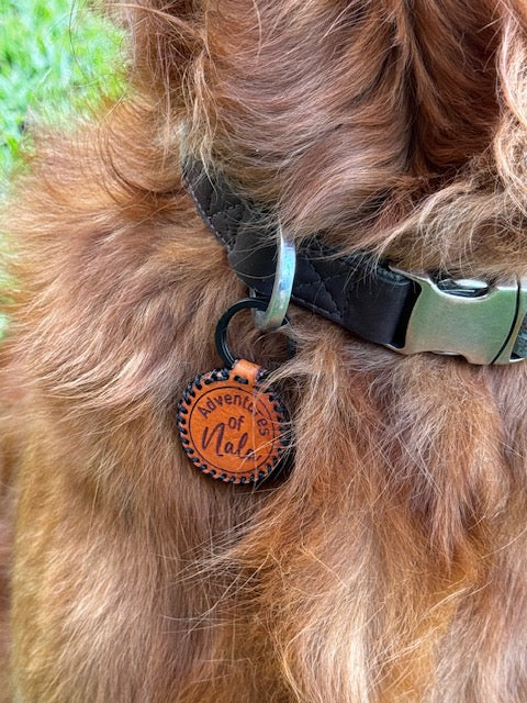 Genuine Leather Personalized Dog Tag with Tap Technology